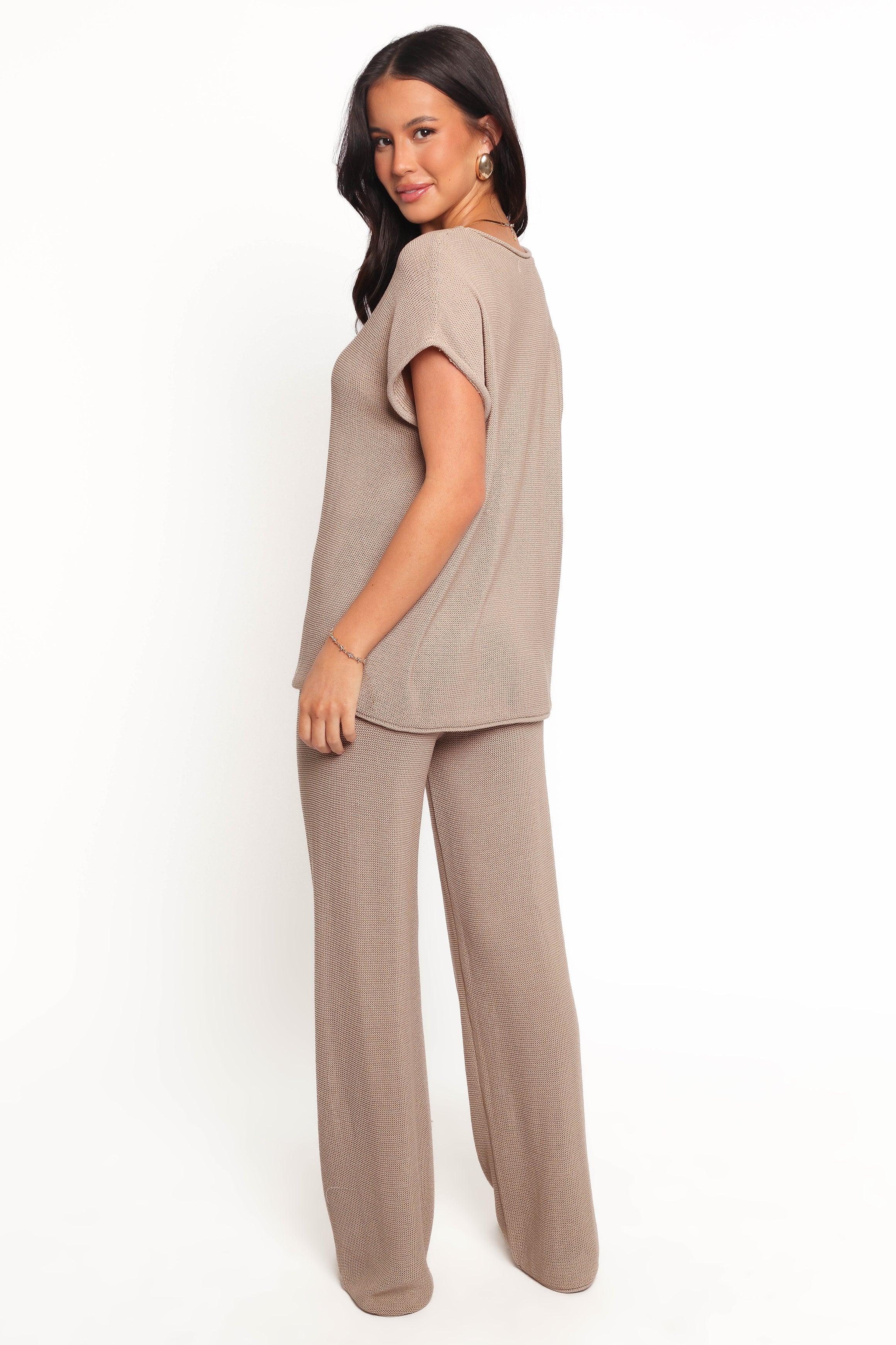 Stassia Knitted Pant Set - Brown