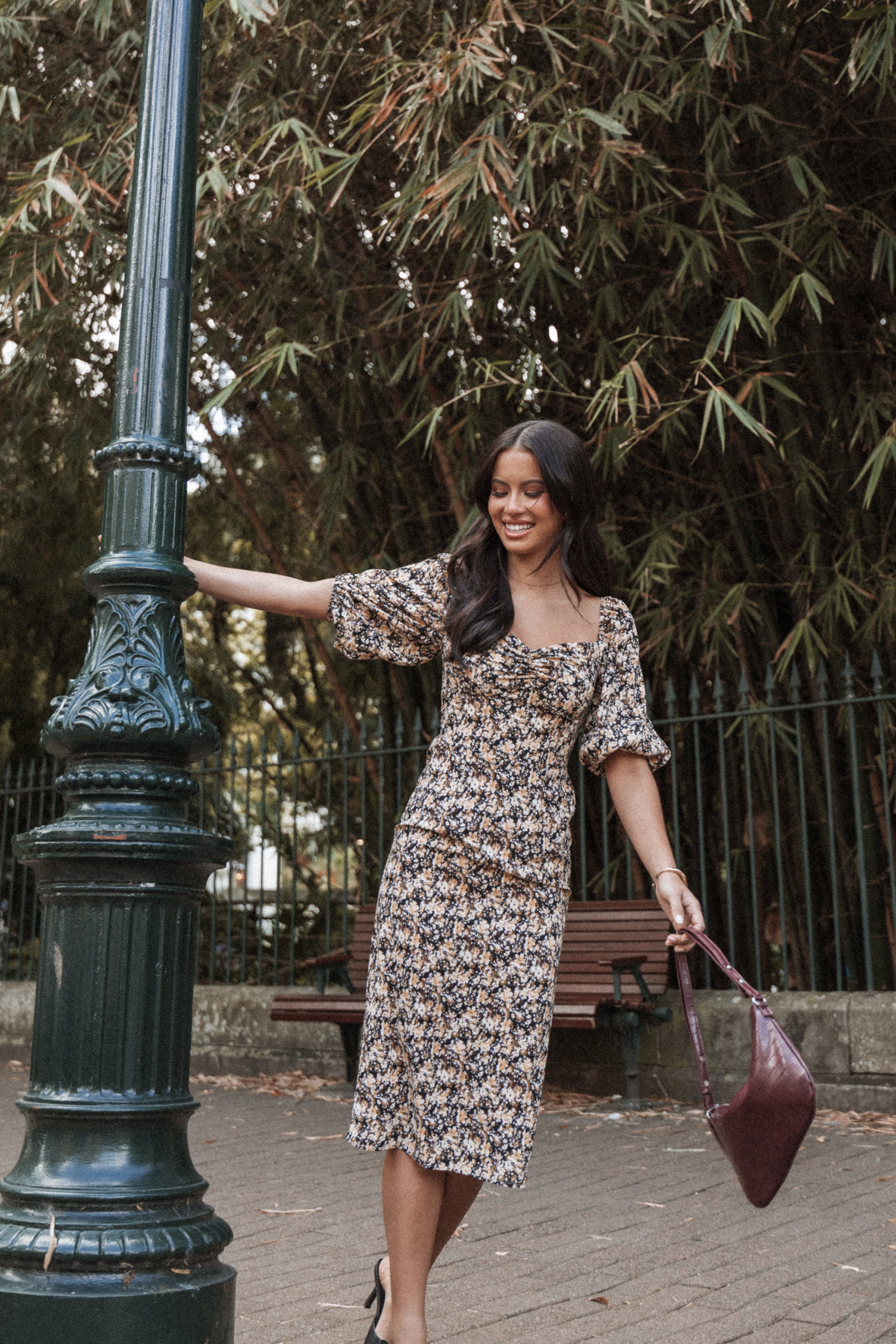 Oona Midi Dress - Black Ditsy Floral