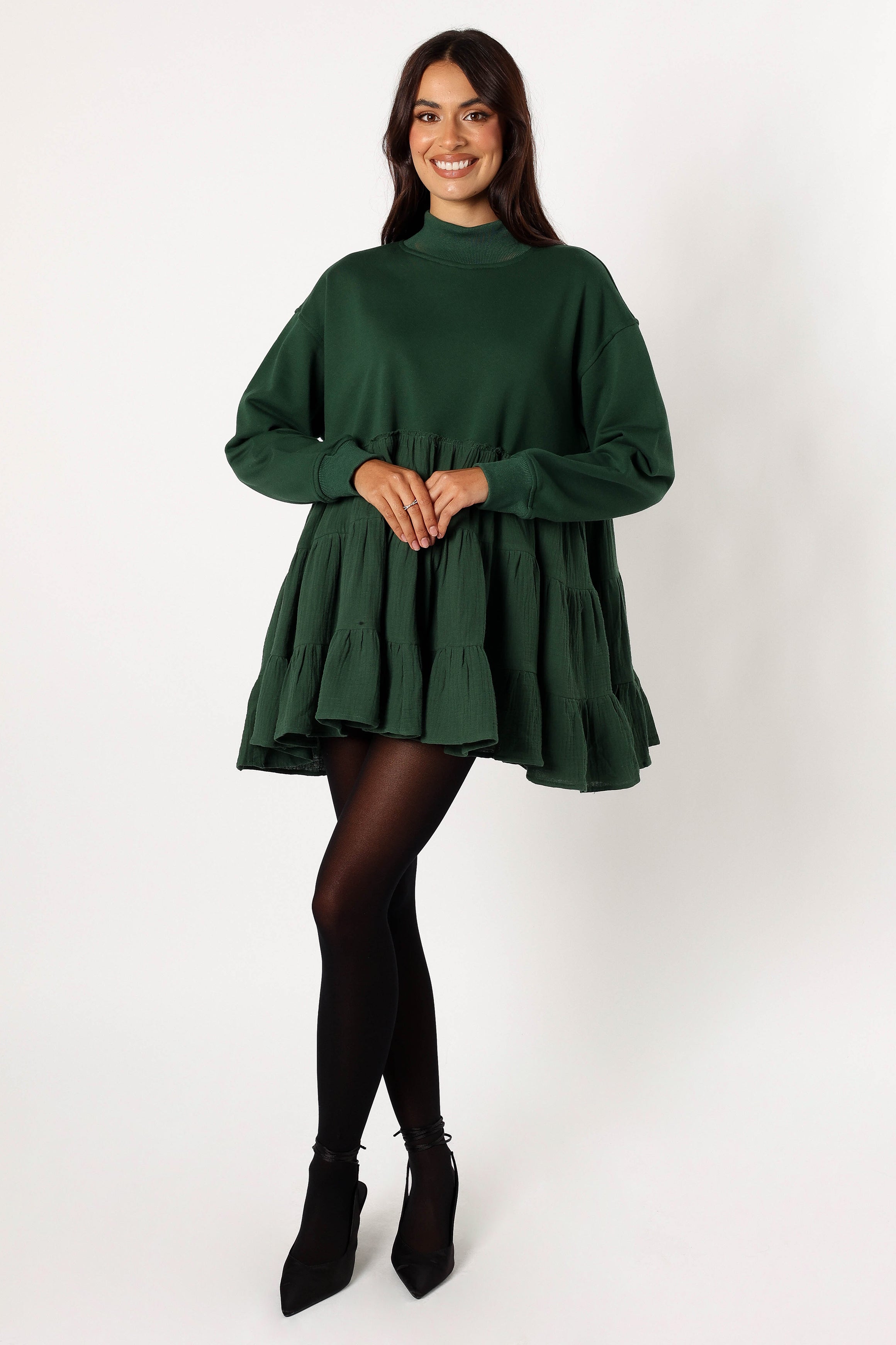 Minia Long Sleeve Mini Dress - Hunter Green