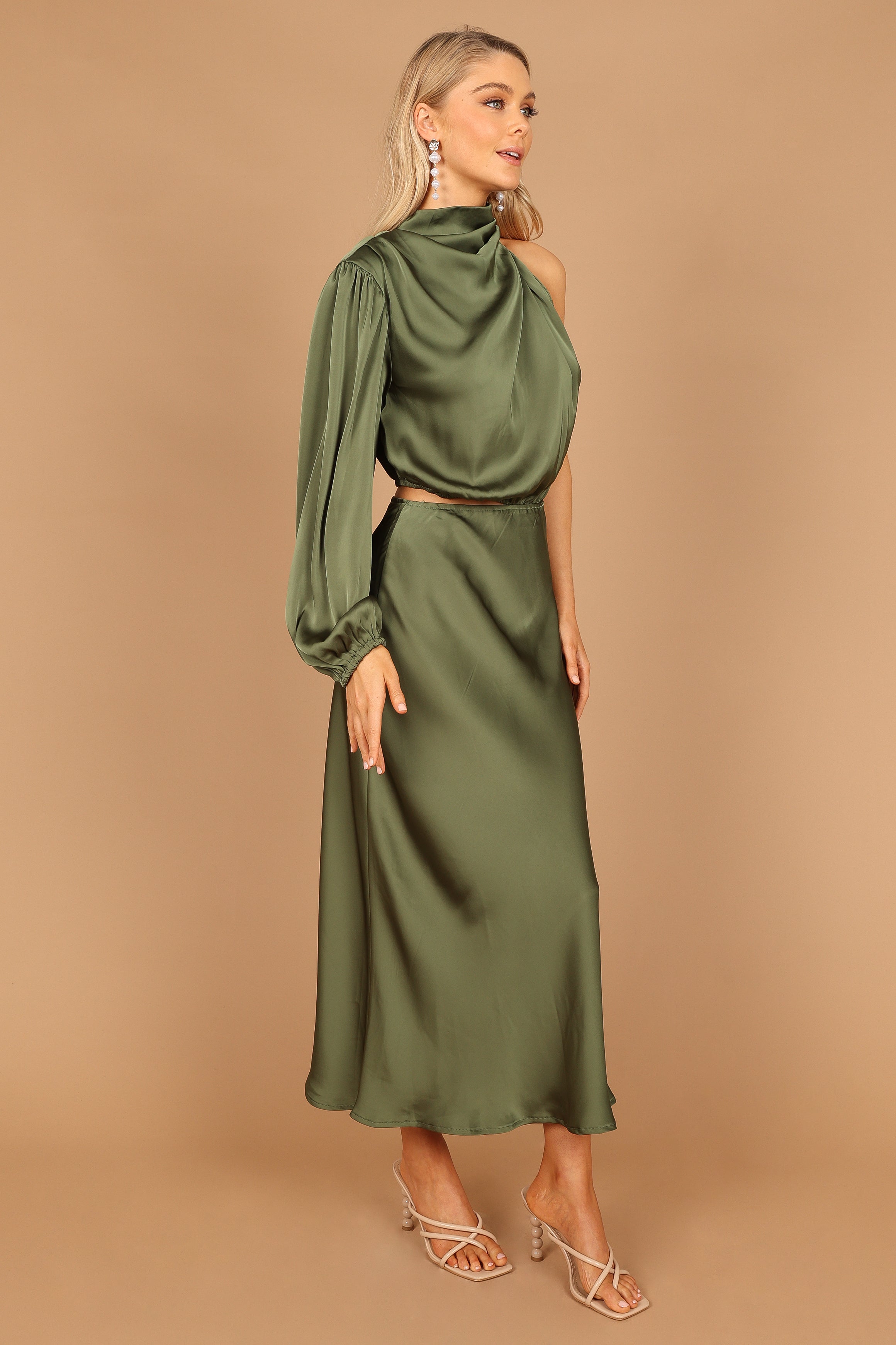 Amelie One Shoulder Midi Dress - Olive