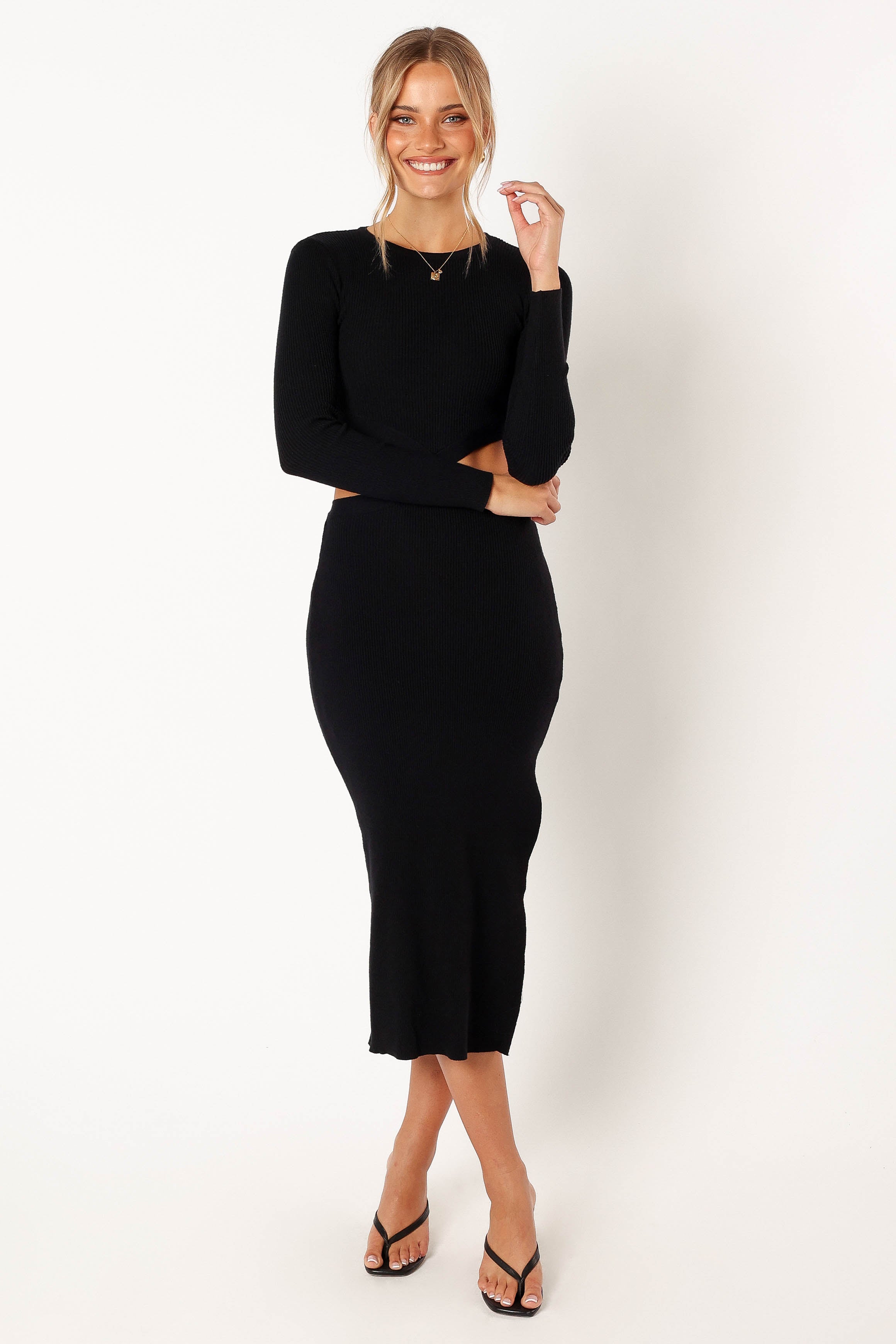 Jonah Long Sleeve Midi Dress - Black