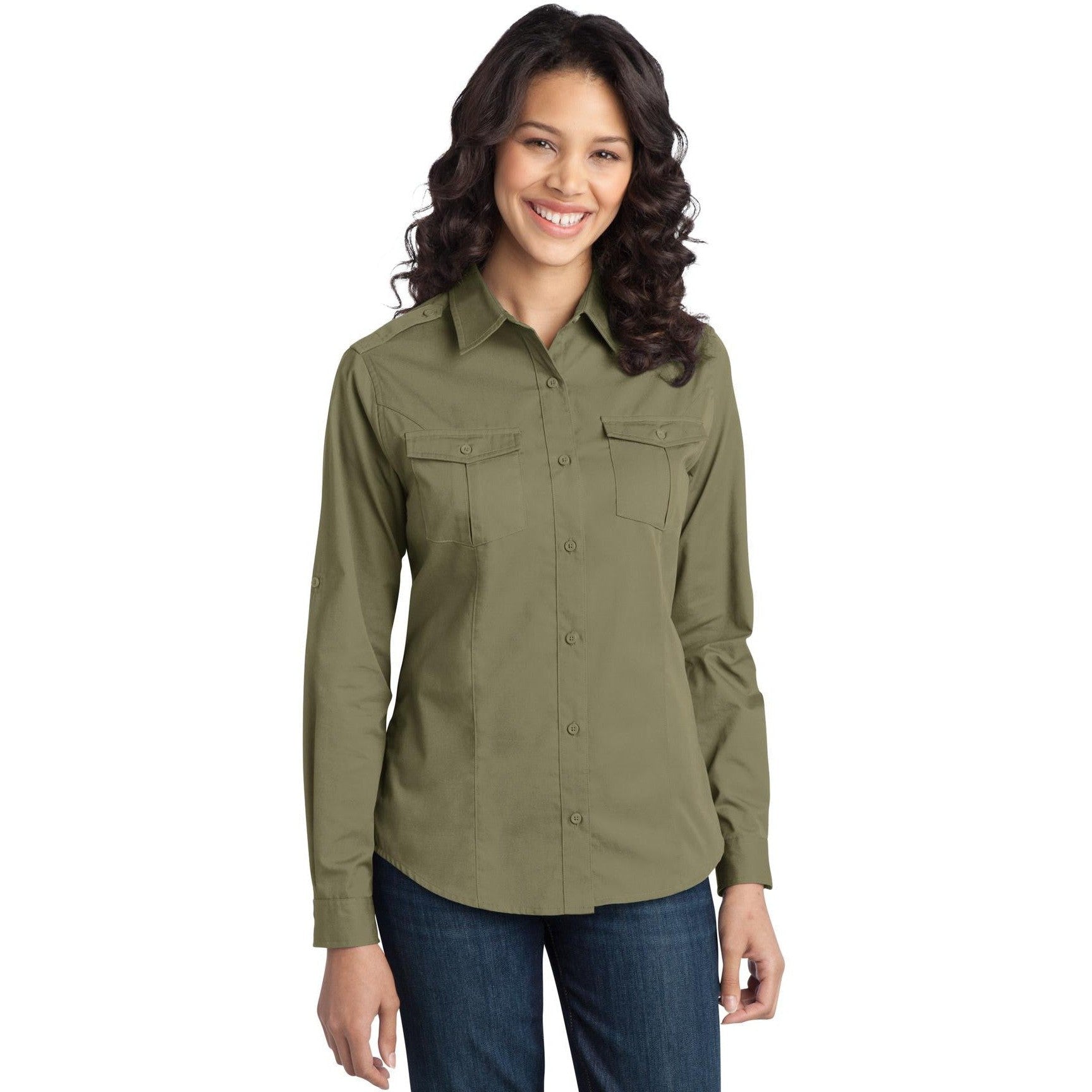 CLOSEOUT - Port Authority Ladies Stain-Release Roll Sleeve Twill Shirt