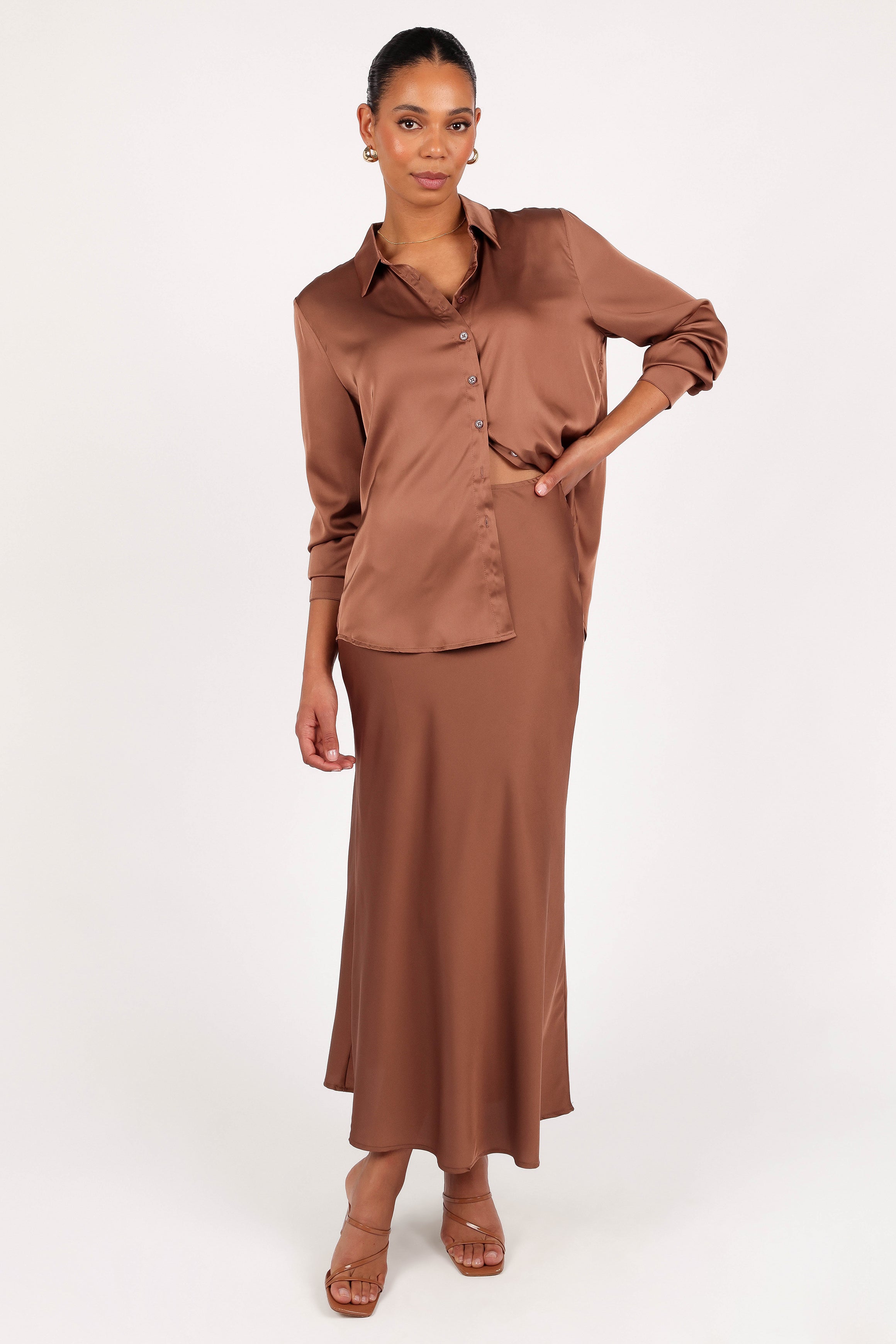 Narissa Satin Shirt - Banksia Brown