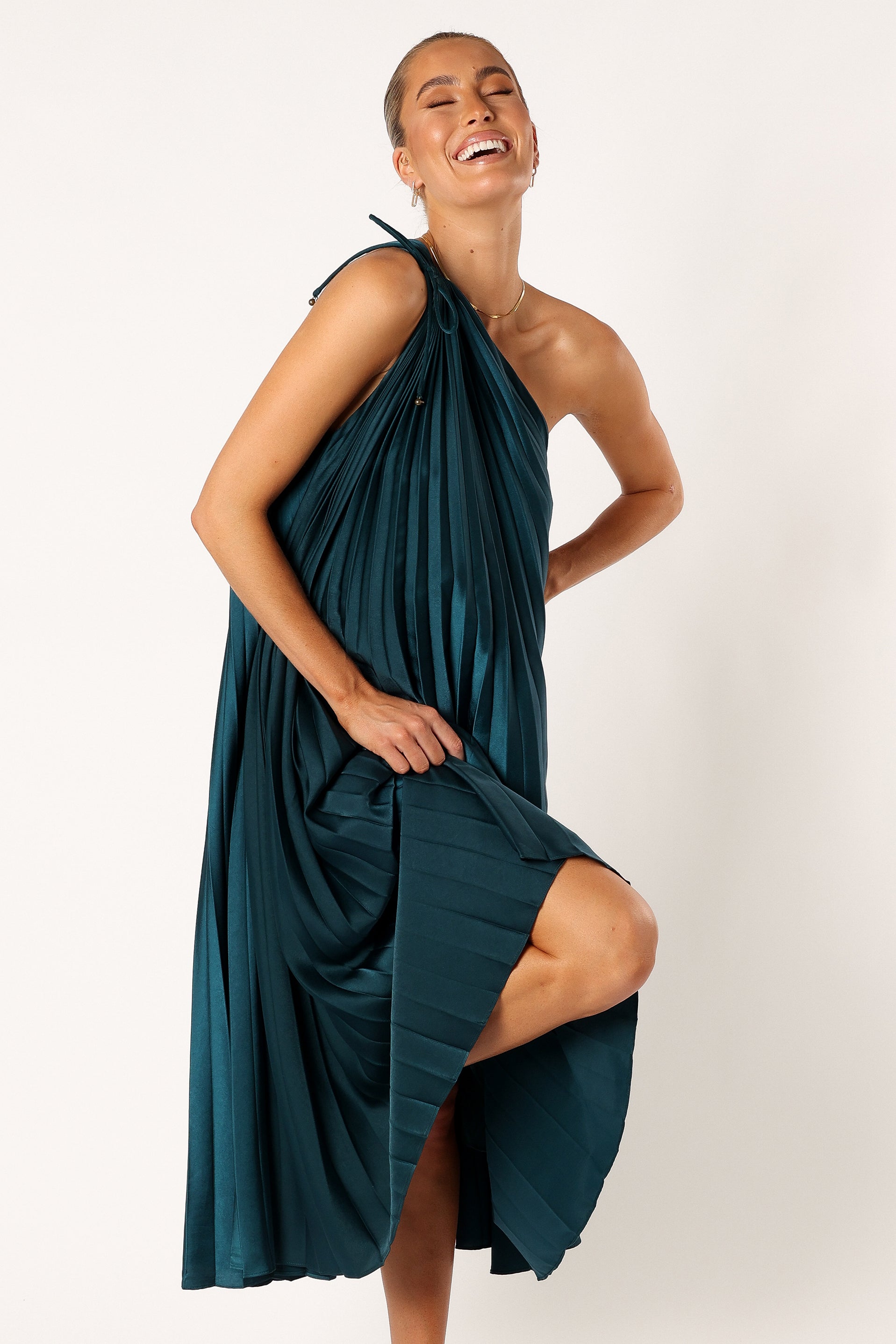 Selena One Shoulder Midi Dress - Emerald