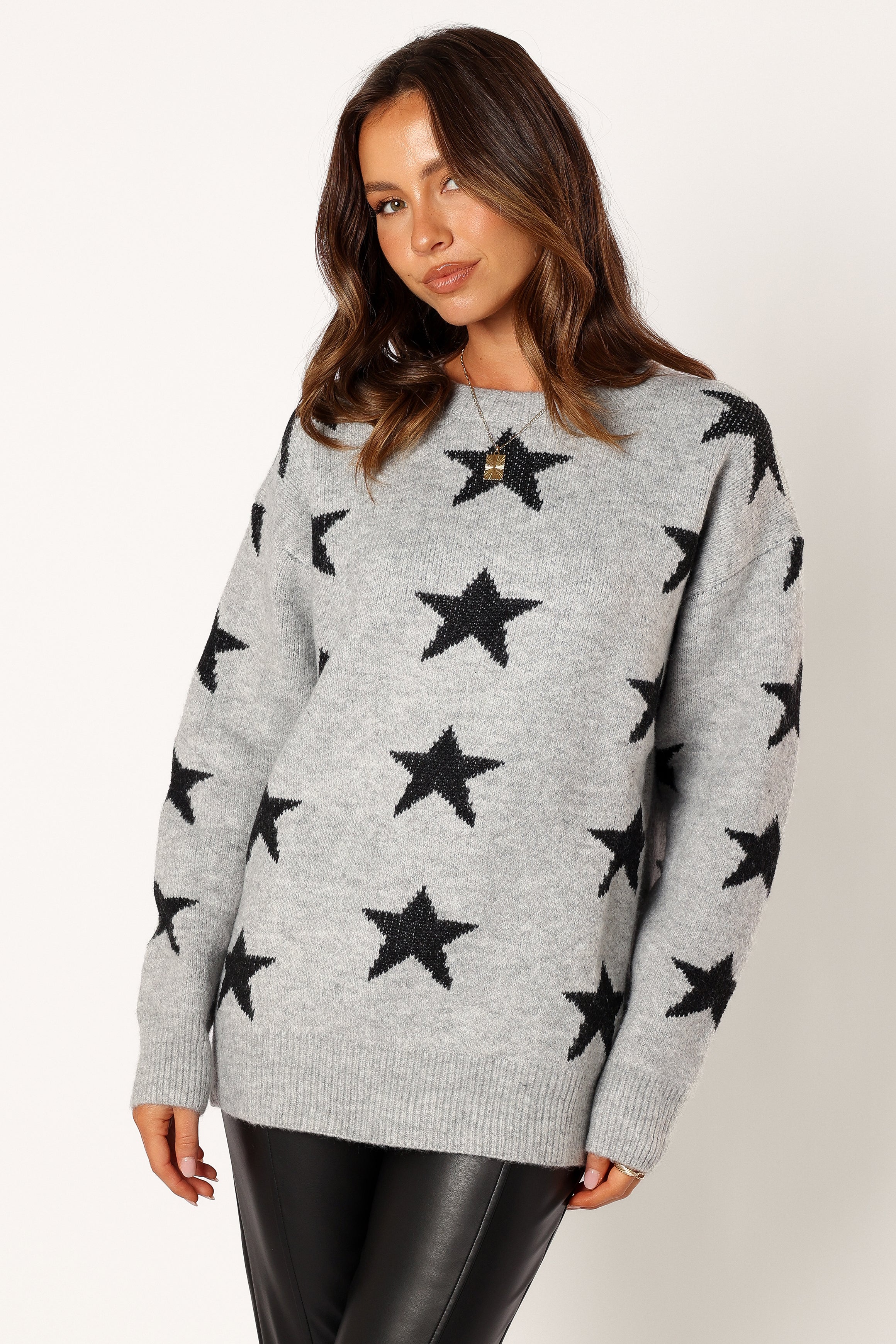 Janiyah Star Knit Sweater - Grey Black