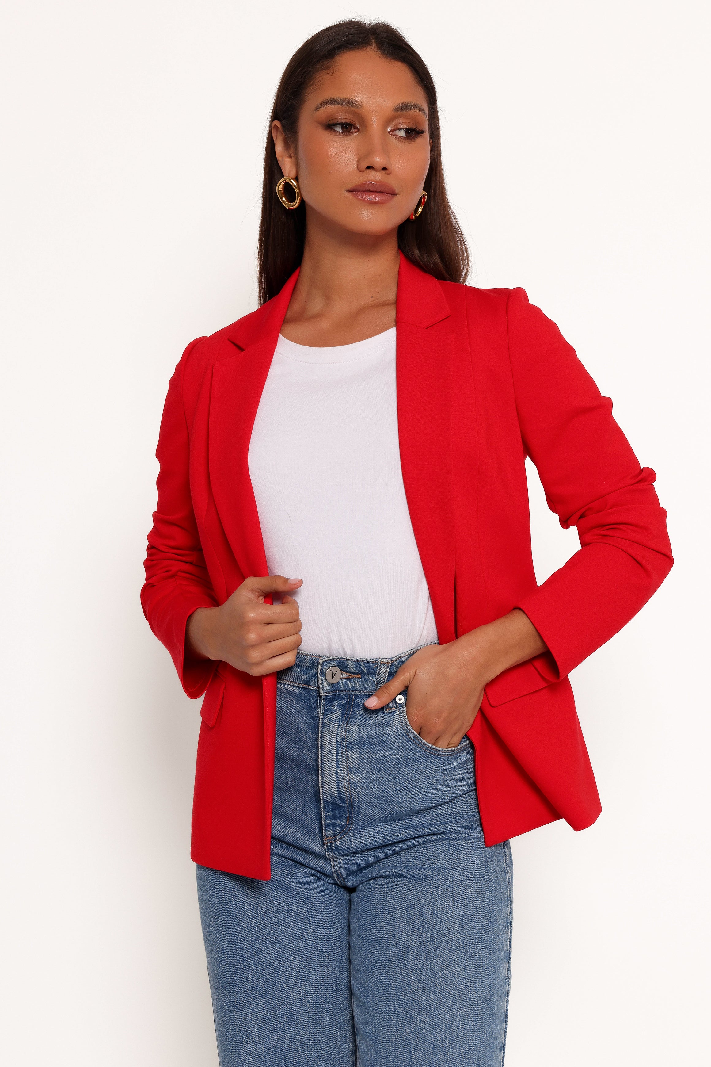 Ronny Open Front Knit Blazer - Scarlet Red