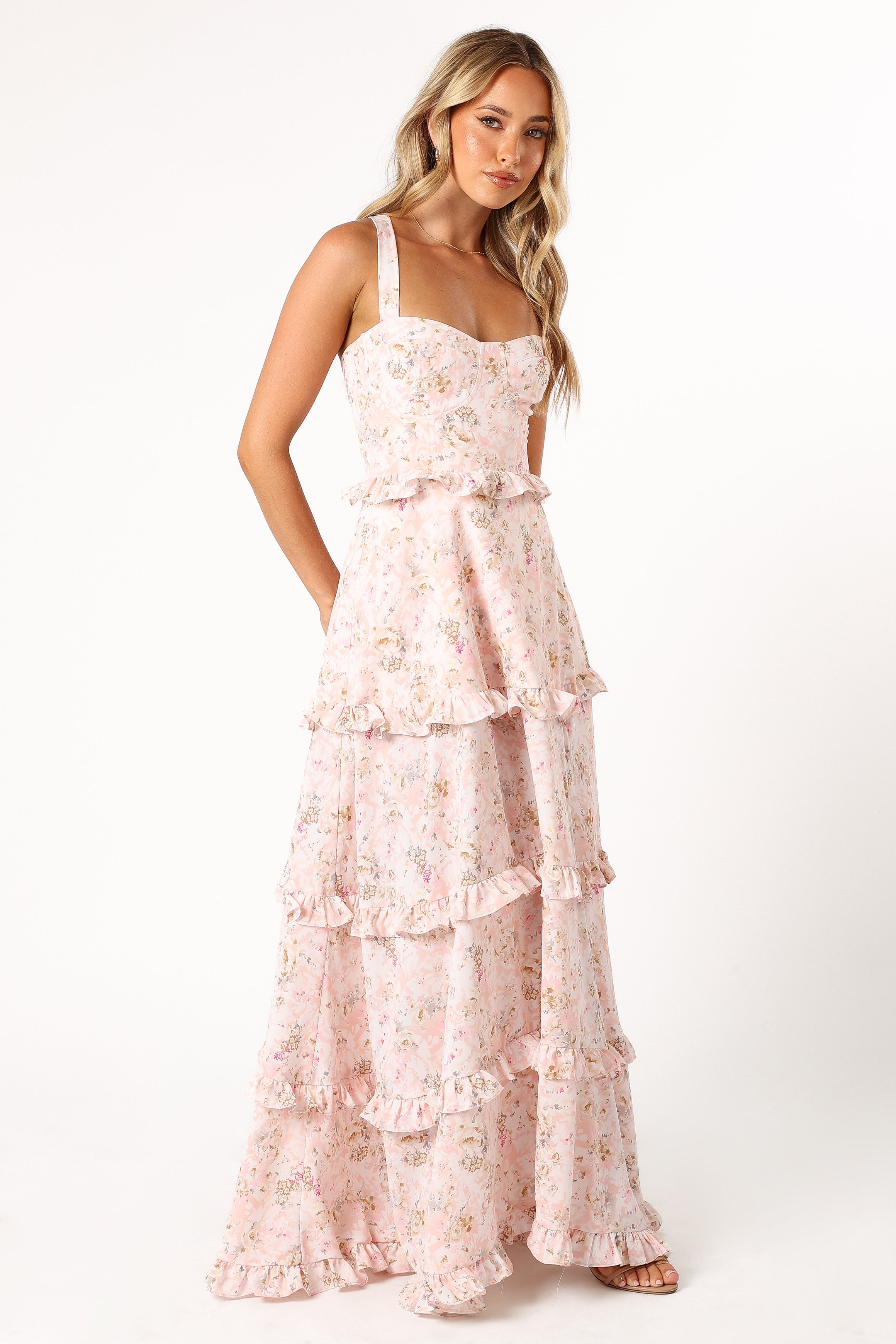 Lillee Tiered Maxi Dress - Pink Floral