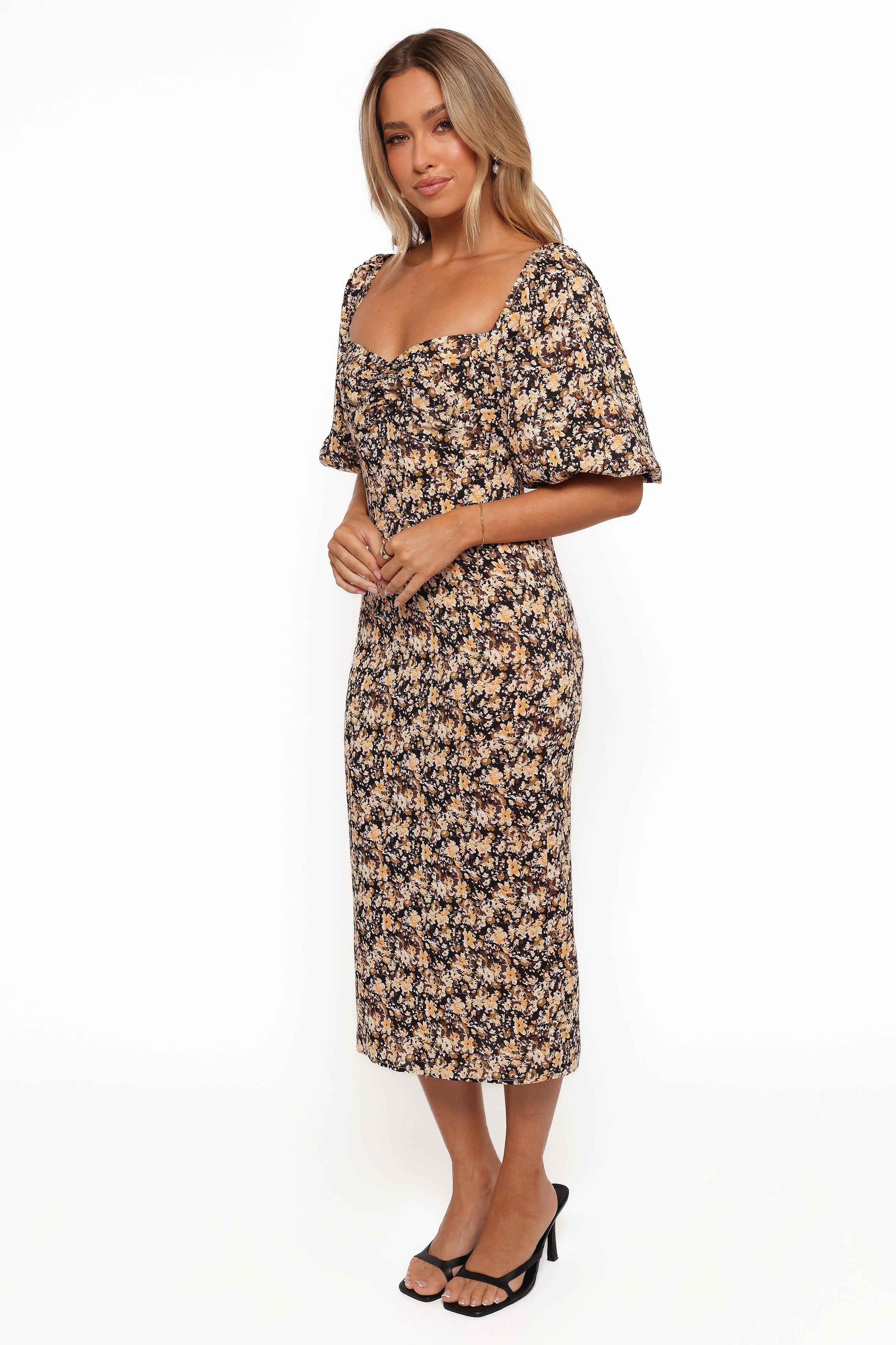 Oona Midi Dress - Black Ditsy Floral