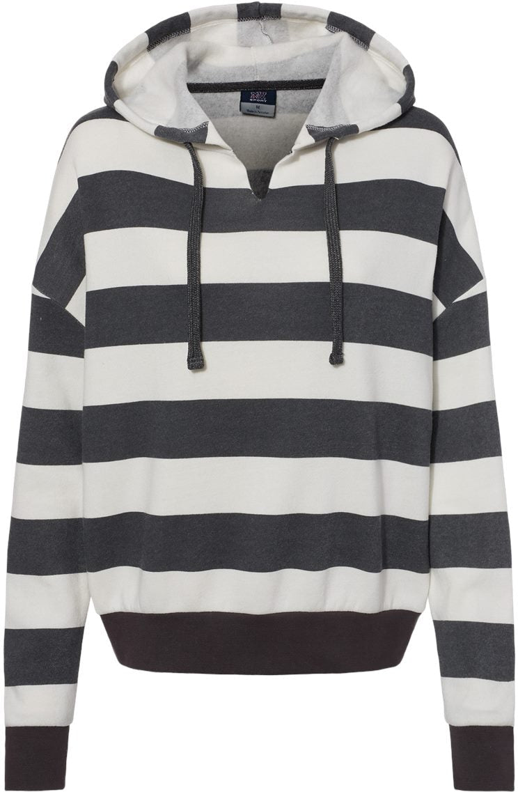 MV Sport Ladies Striped Fleece Boxy Hooded Sweatshirt