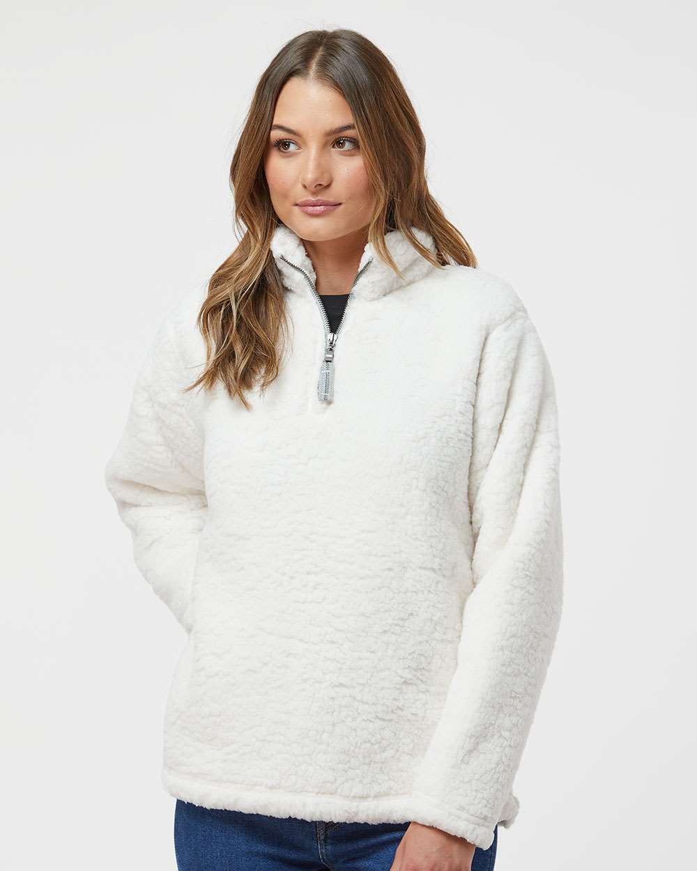 J. America Womenâs Epic Sherpa Quarter-Zip Pullover