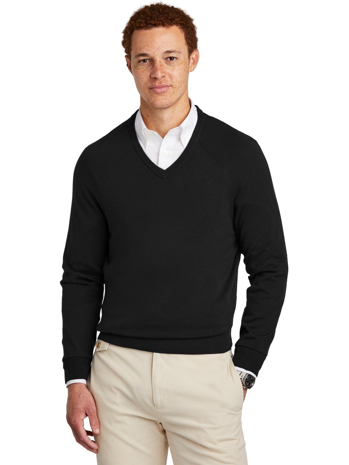 OUTLET-Brooks Brothers Cotton Stretch V-Neck Sweater