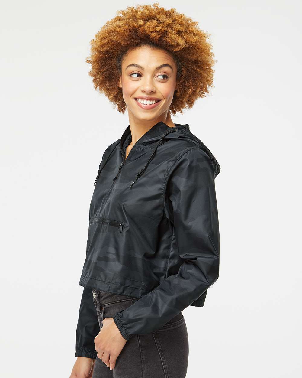 Independent Trading Co. Ladies Lightweight Quarter-Zip Pullover Crop Windbreaker