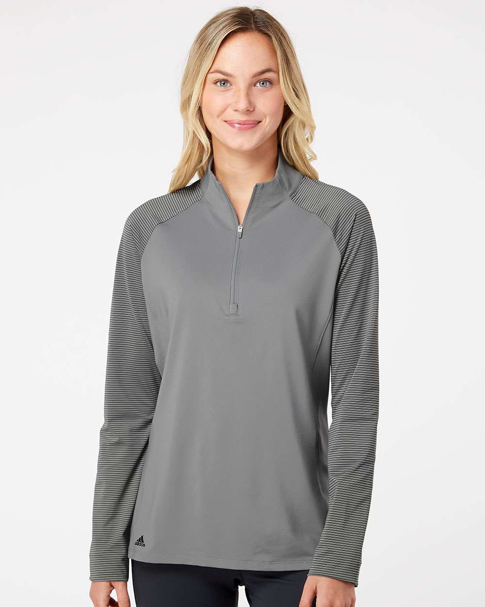 Adidas Ladies Stripe Block Quarter-Zip Pullover