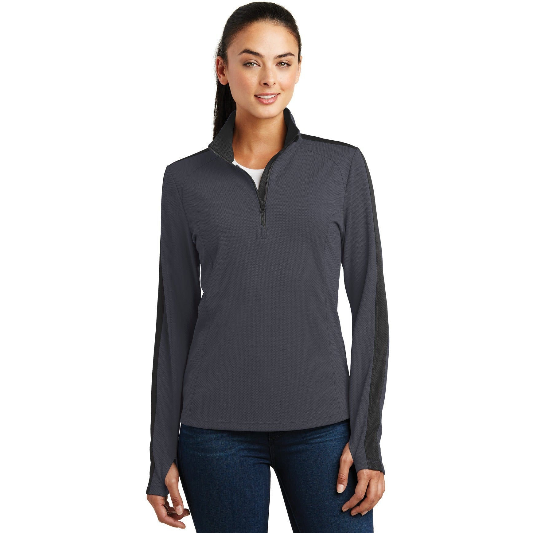 CLOSEOUT - Sport-Tek Ladies Sport-Wick Textured Colorblock 1/4-Zip Pullover