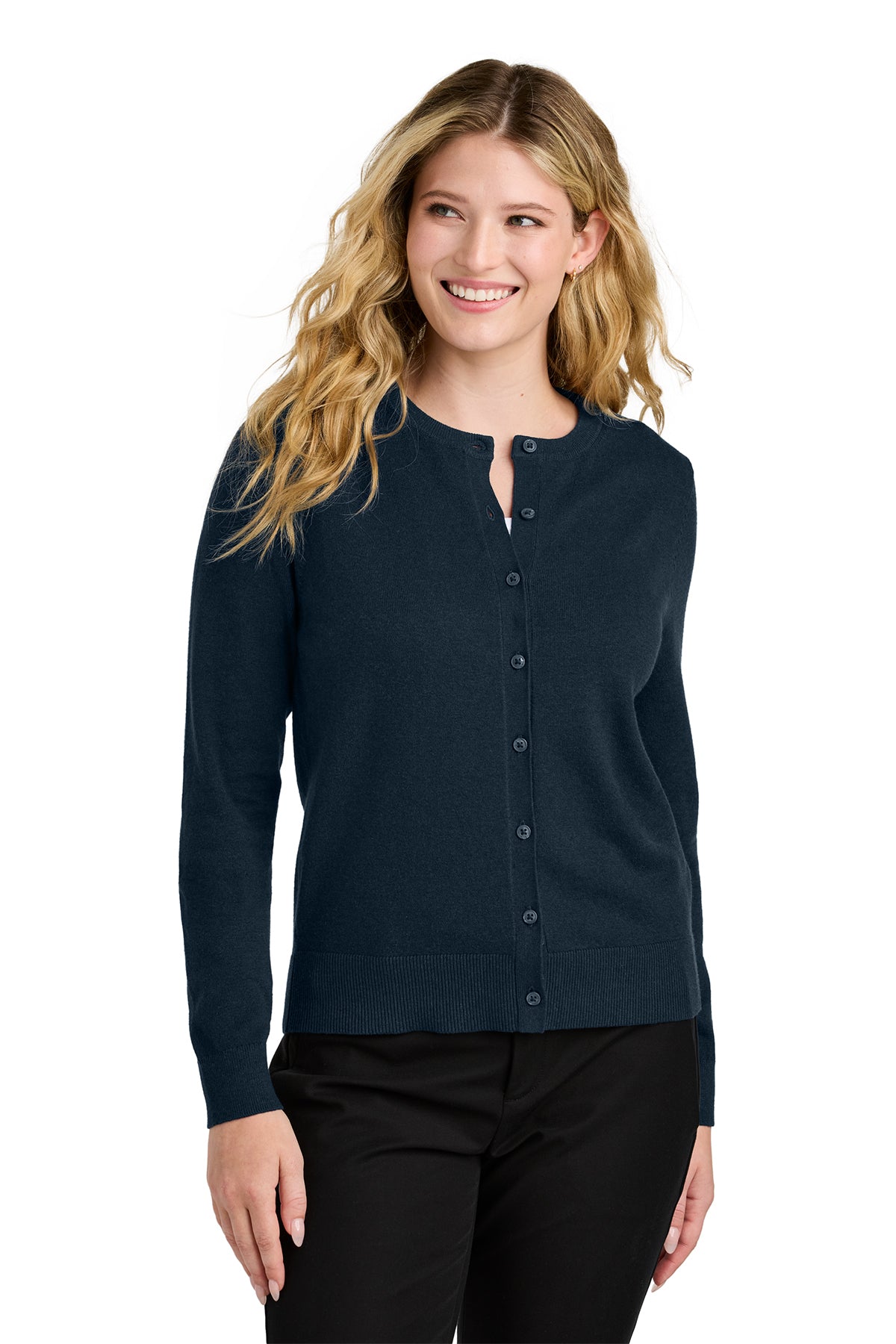 Port Authority Ladies Easy Care Crewneck Cardigan Sweater