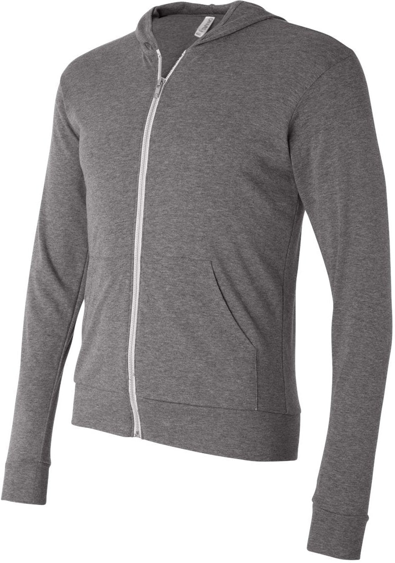 Bella+Canvas Unisex Triblend Lightweight Full-Zip Hooded Long Sleeve Tee