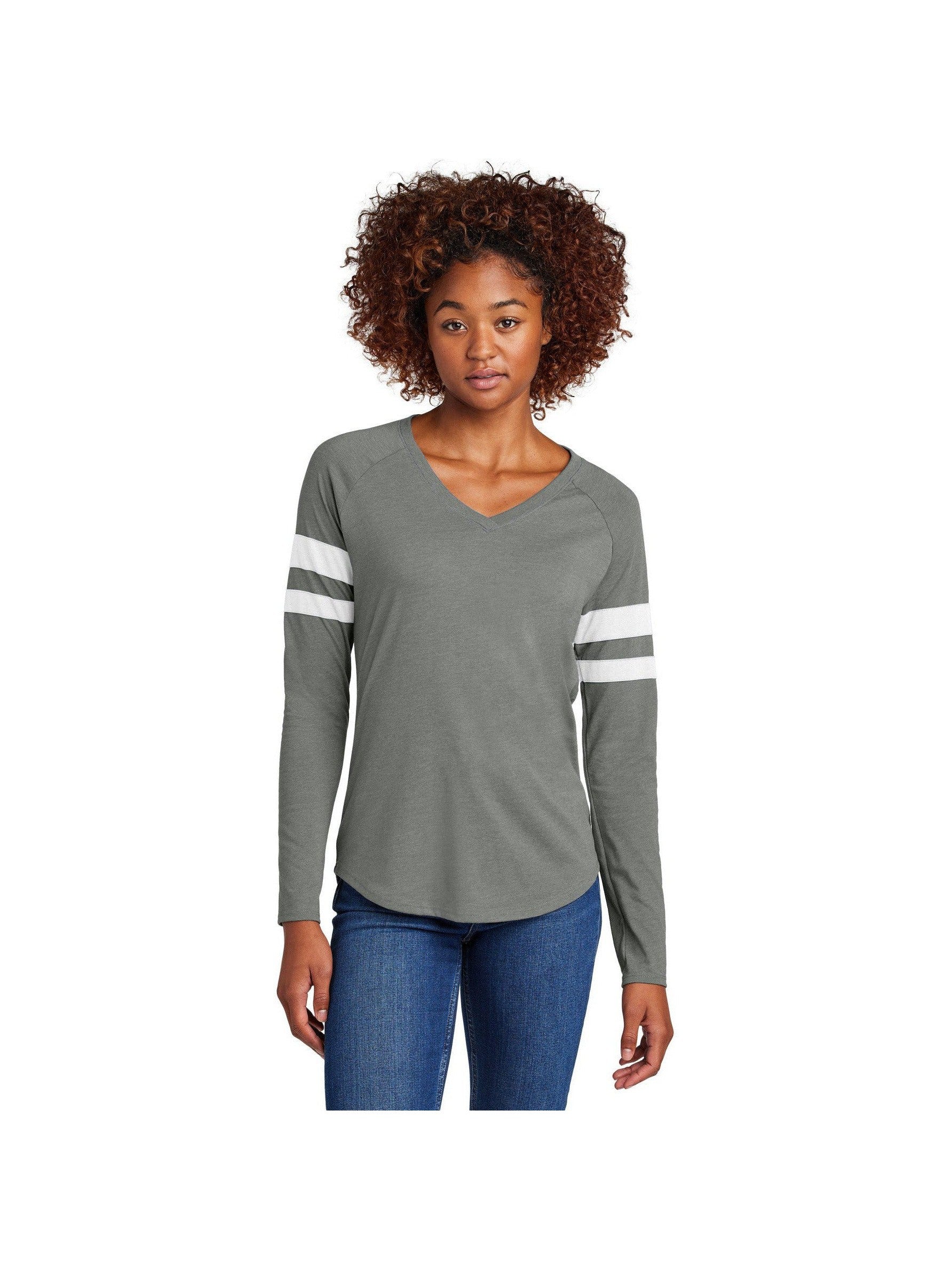 Sport-Tek Ladies Halftime Stripe Long Sleeve V-Neck Tee