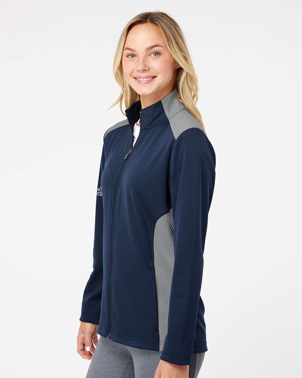 Adidas Ladies Textured Mixed Media Full-Zip Jacket