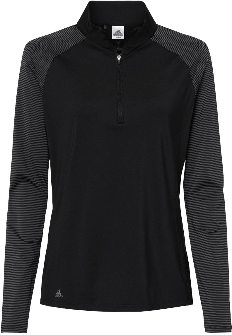 Adidas Ladies Stripe Block Quarter-Zip Pullover