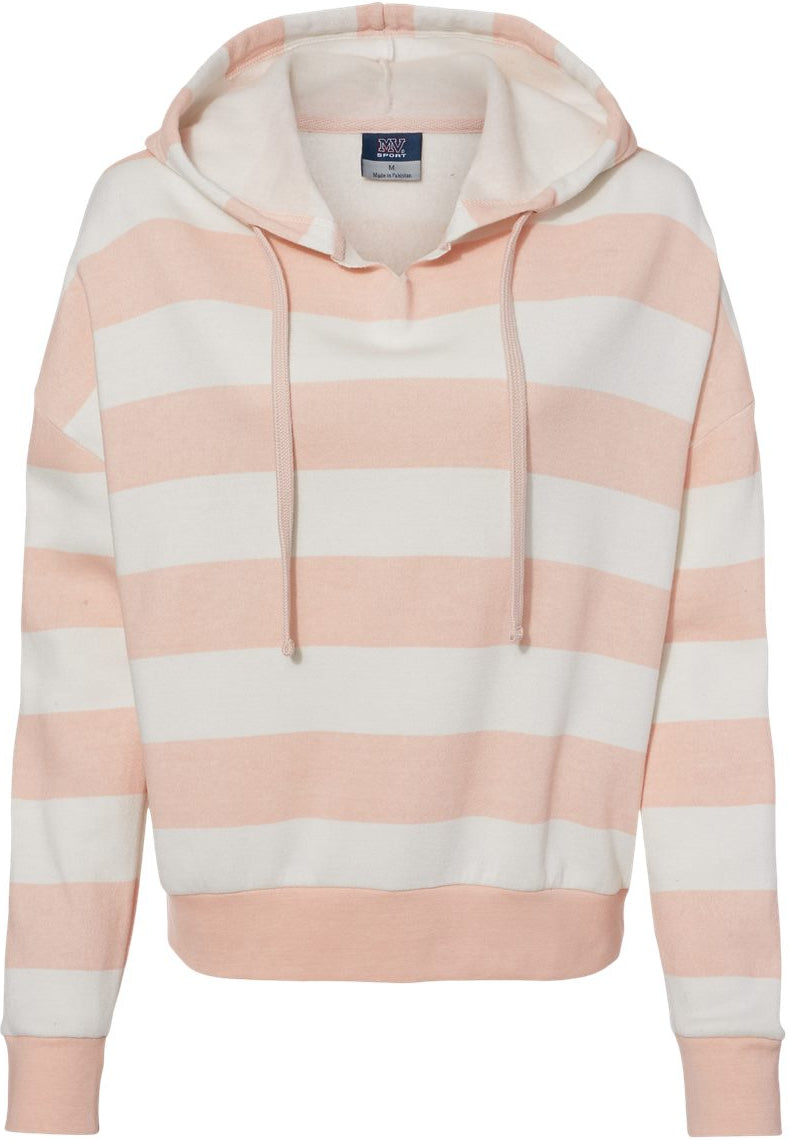 MV Sport Ladies Striped Fleece Boxy Hooded Sweatshirt