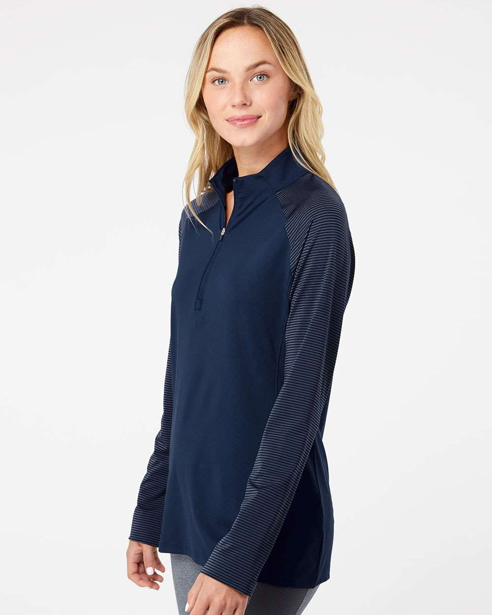 Adidas Ladies Stripe Block Quarter-Zip Pullover