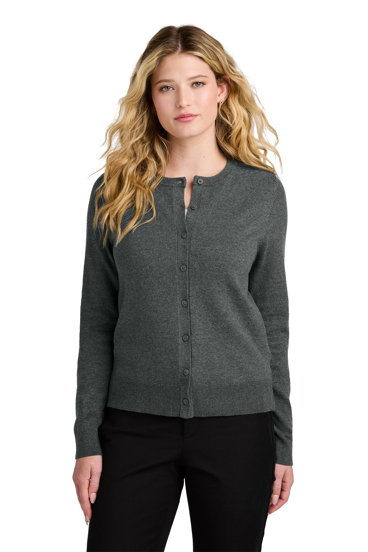 Port Authority Ladies Easy Care Crewneck Cardigan Sweater