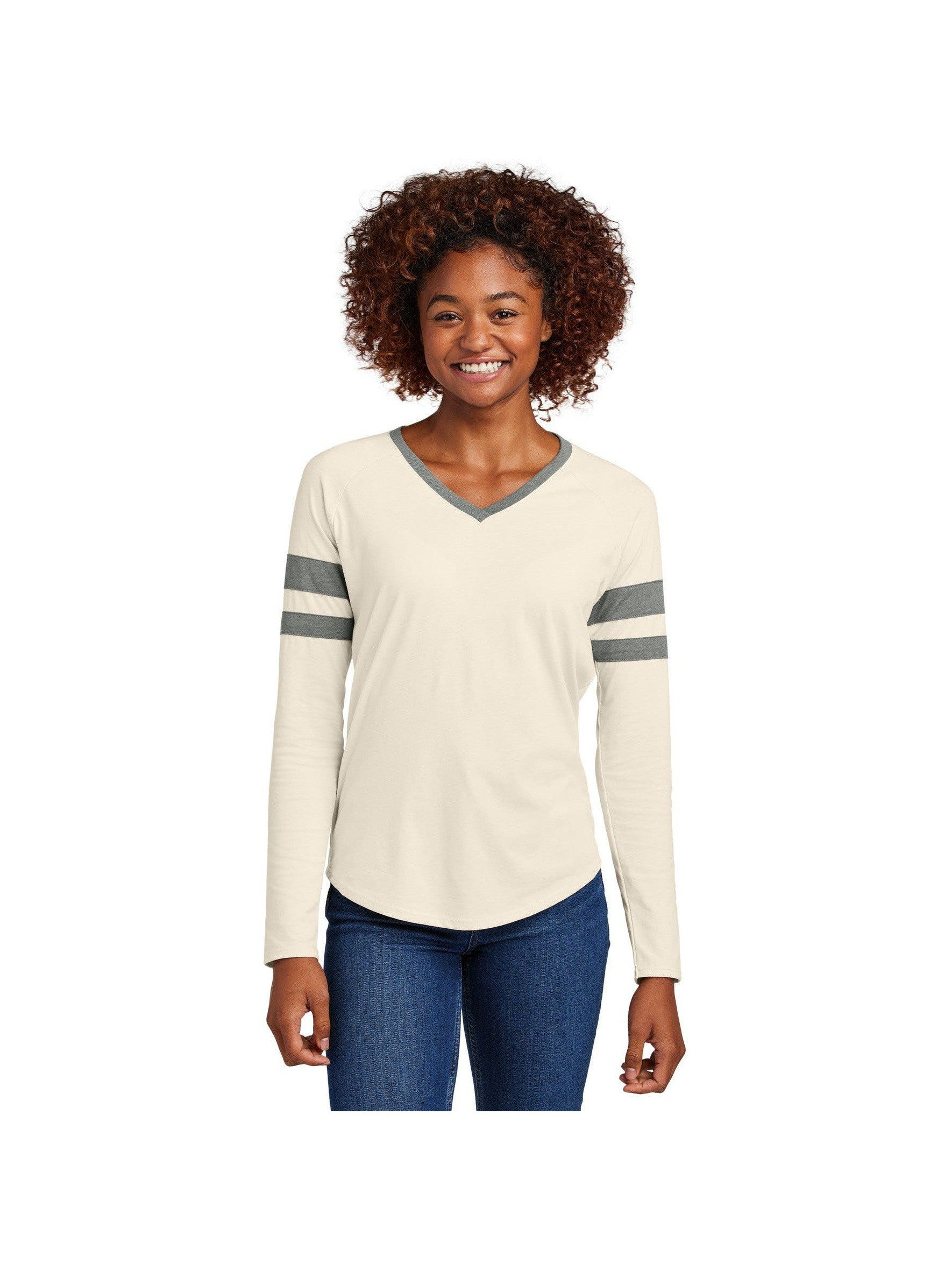 Sport-Tek Ladies Halftime Stripe Long Sleeve V-Neck Tee