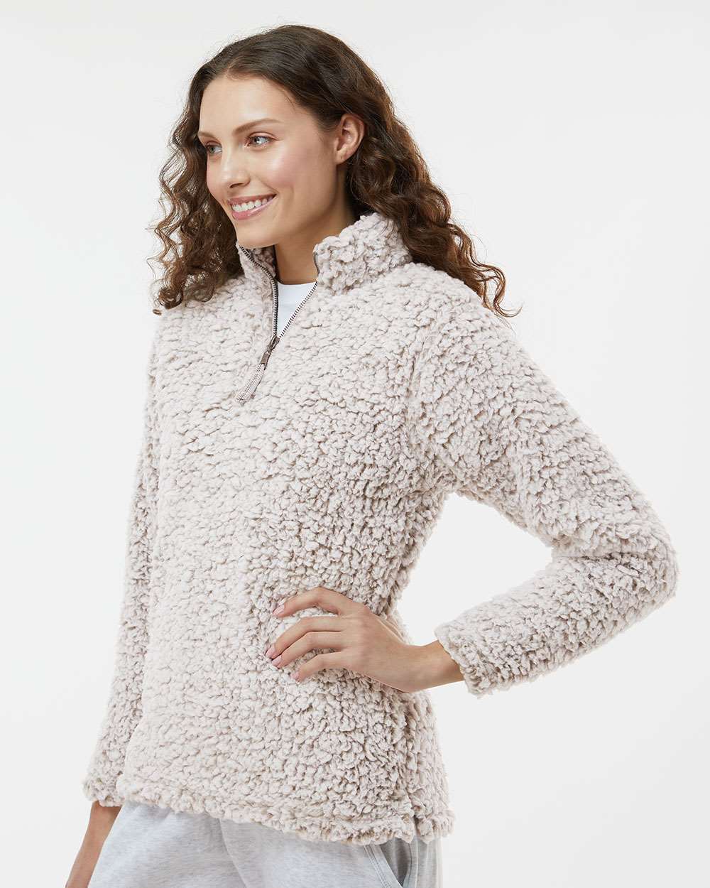 J. America Womenâs Epic Sherpa Quarter-Zip Pullover