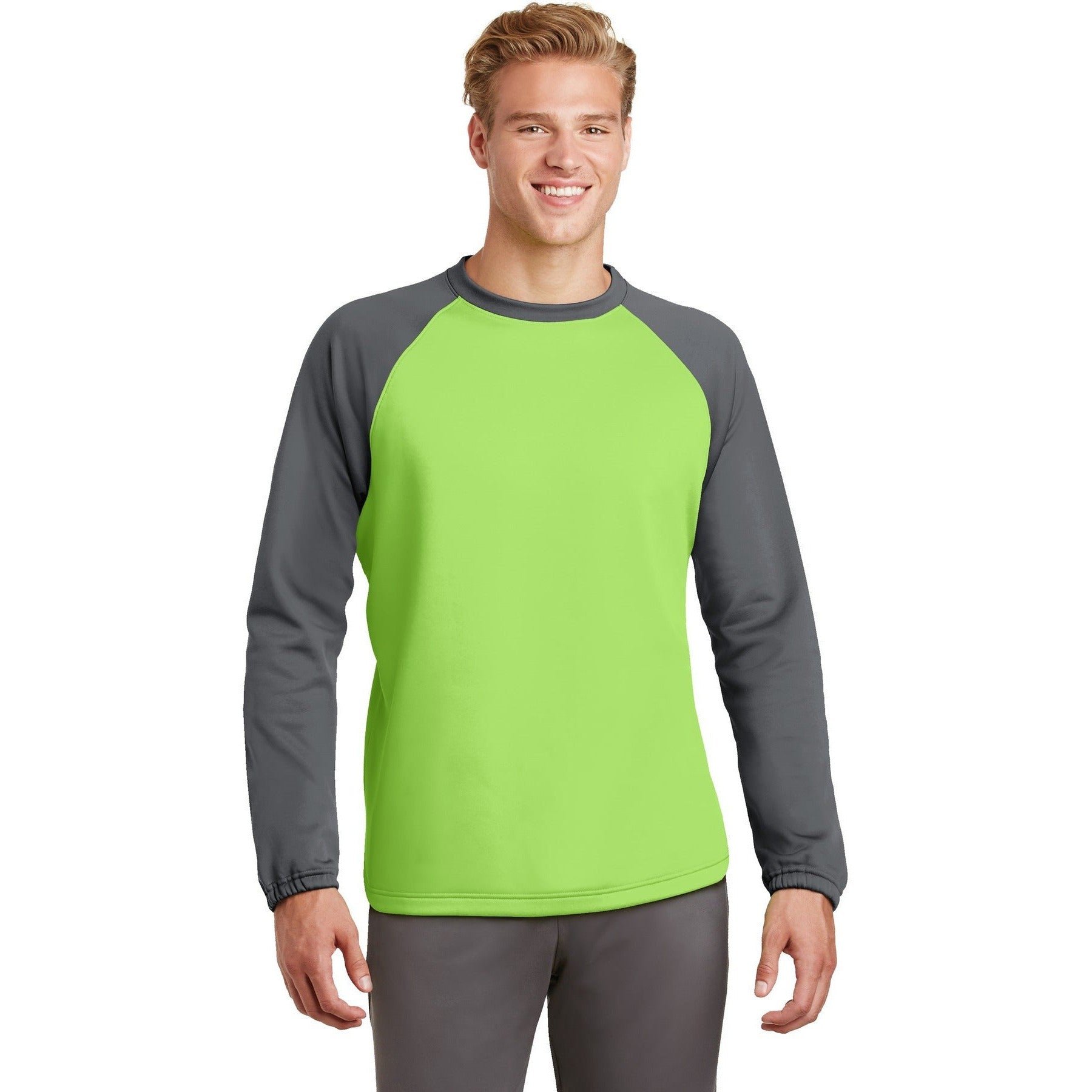 CLOSEOUT - Sport-Tek Sport-Wick Raglan Colorblock Fleece Crewneck